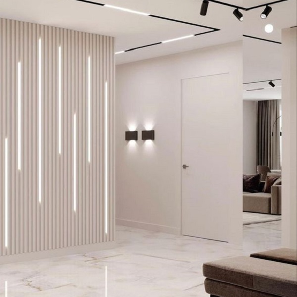 wpc fluted wall panel installed with lights